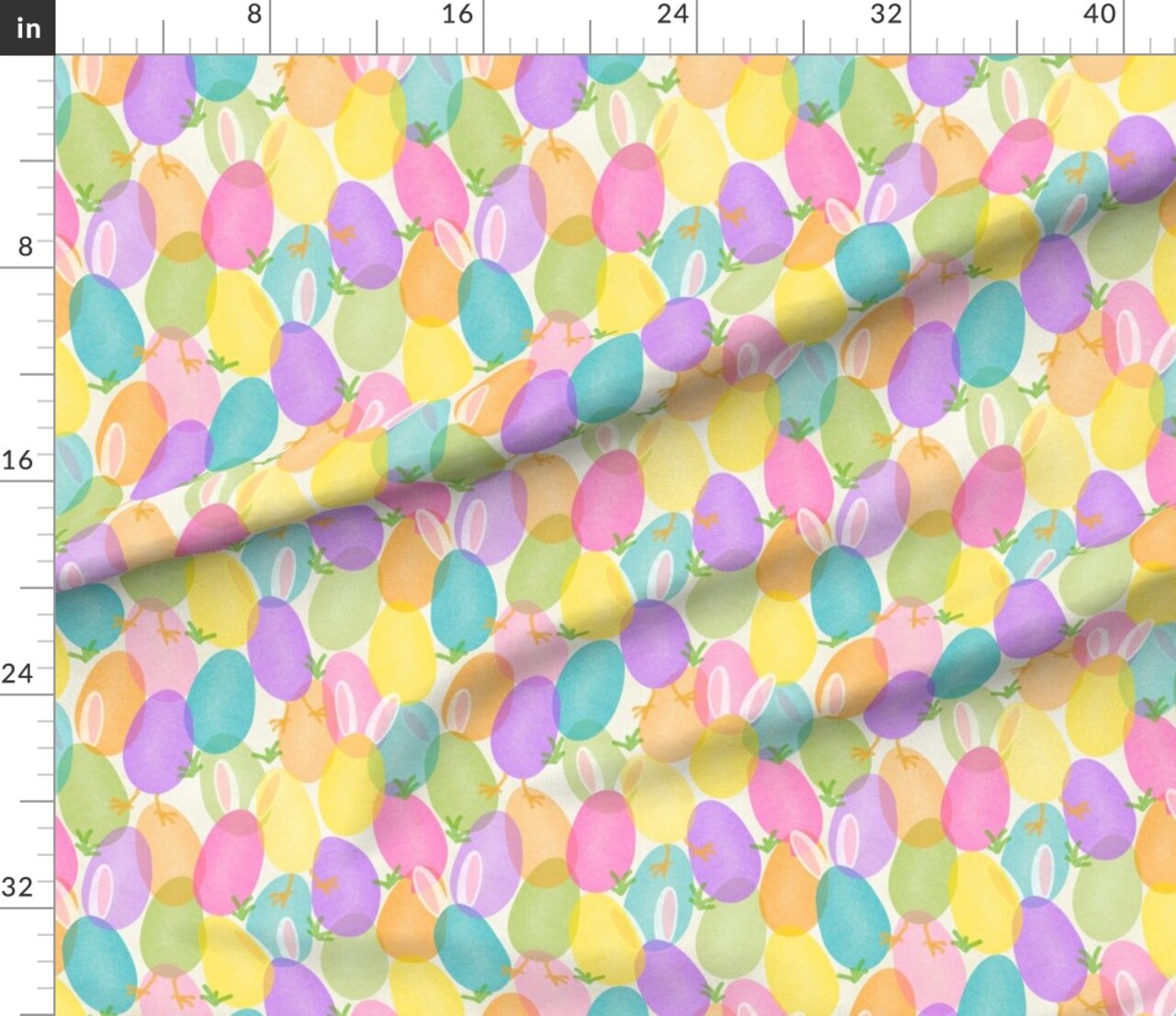 Various Fabrics by the Yard or Fat Quarter Easter Eggs Bunny Ears Colorful Spring Holiday Rabbit Pastel Chick Animal Watercolor Custom Printed Fabric by Spoonflower